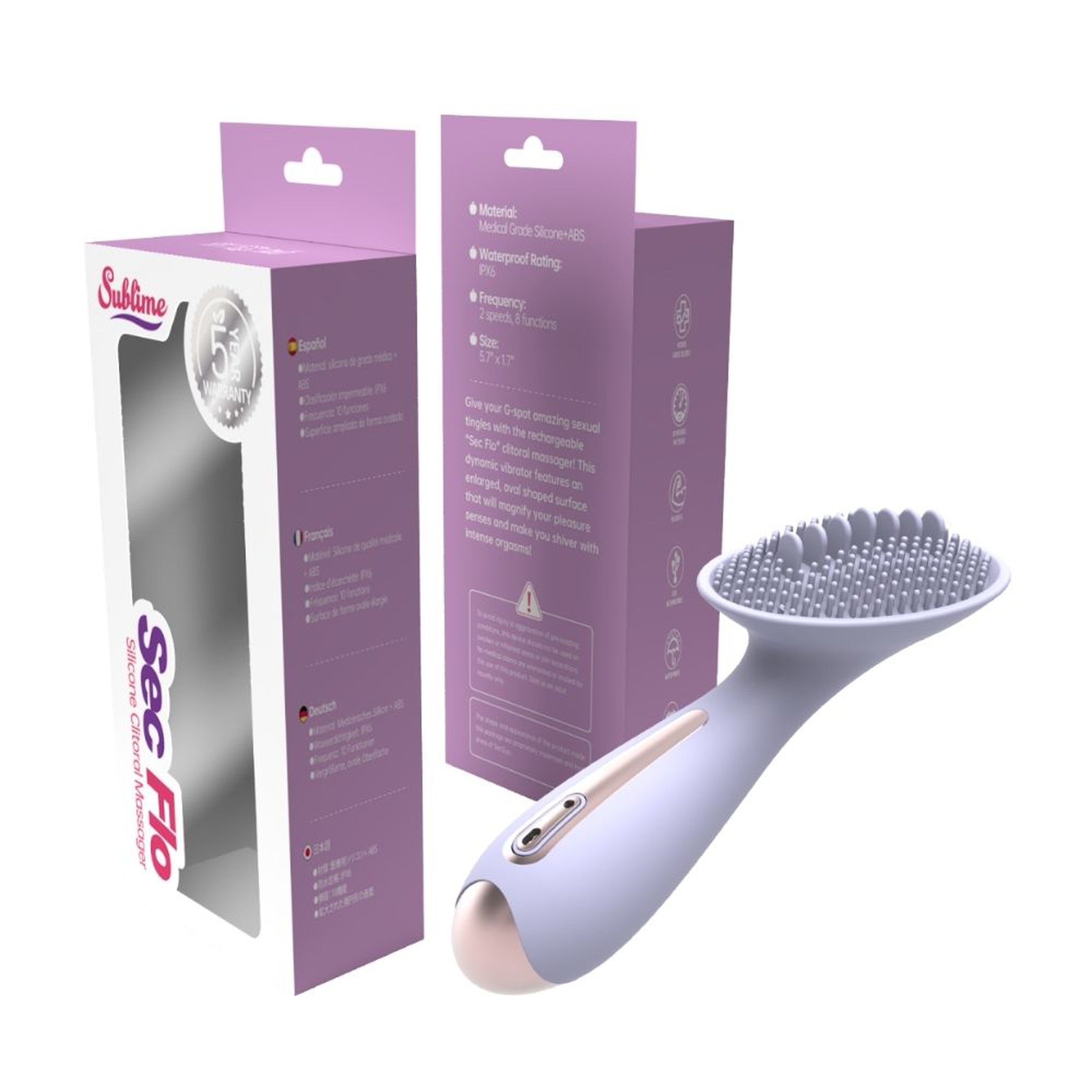 Sec Flo Lilac Purple Silicone Clitoral Massager Sublime Package