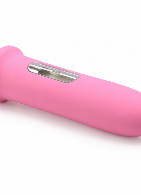 Pink Dana app-controlled bullet vibrator with silver control panel for solo and long-distance partner play